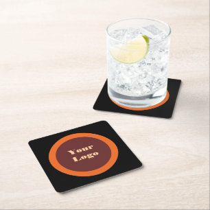 Your Logo Orange Brown Square Paper Coaster