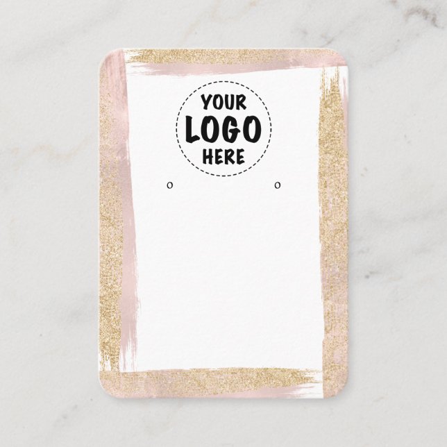 Your Logo Pink gold Glitter Earring Card Large (Front)