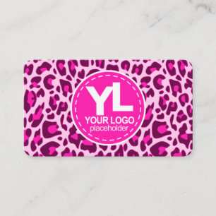 Your Logo Pink Leopard Print Rockabilly Pattern Business Card
