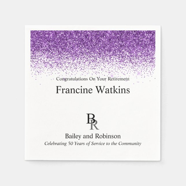Your Logo Professional Retirement Purple Glitter Napkin (Front)