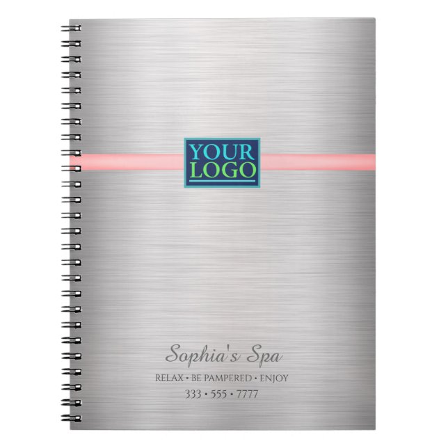 Your Logo, Promote Business, Brushed Gold & Pink Notebook (Front)