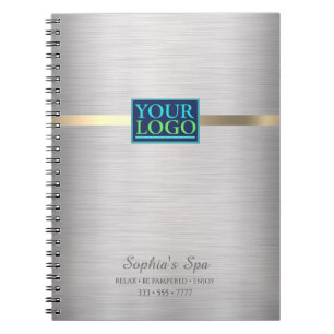 Your Logo, Promote Business, Brushed Silver & Gold Notebook