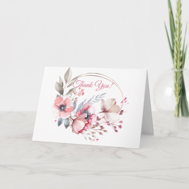 Your Logo, QR Code, Bus. Name, Floral Circle Thank You Card (Front)