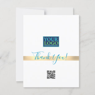 Your Logo QR Code Bus Name, Gold Stripe, Blue Thank You Card