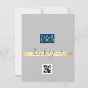 Your Logo QR Code Bus Name, Gold Stripe Light Grey Thank You Card