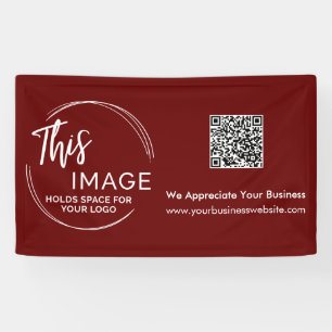 Your Logo & QR Code Business Promo Burgundy Red Banner