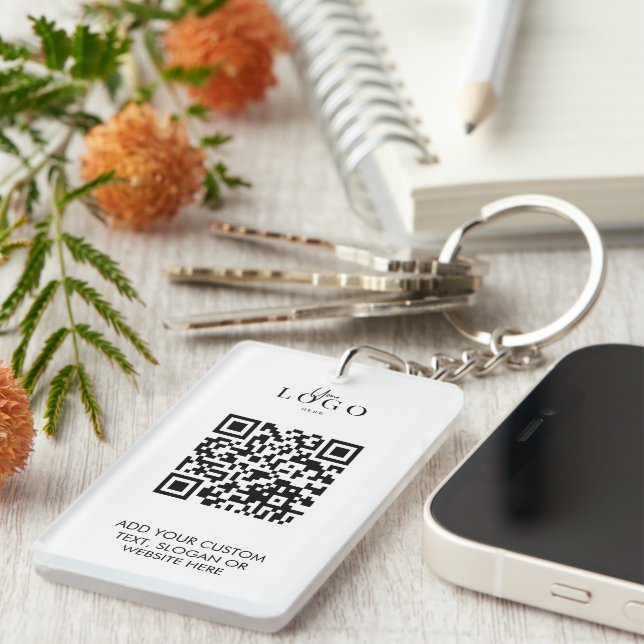 Your Logo & QR Code Business Promotional Marketing Keychain (Front Right)