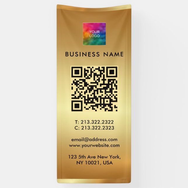 Your Logo QR Code Gold Branding Outdoor Vertical Banner (Vertical)
