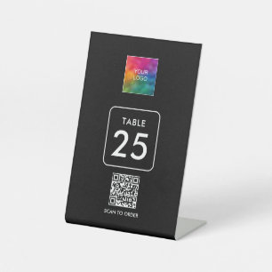 Your Logo QR Code Here Table Number Black Pedestal Sign