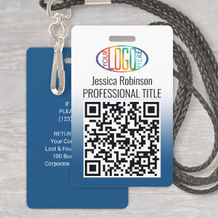 Your Logo, QR Code, Name and Title Blue Gradient Badge