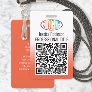 Your Logo, QR Code, Name and Title Orange Gradient Badge