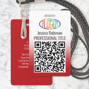 Your Logo, QR Code, Name and Title Red Gradient Badge