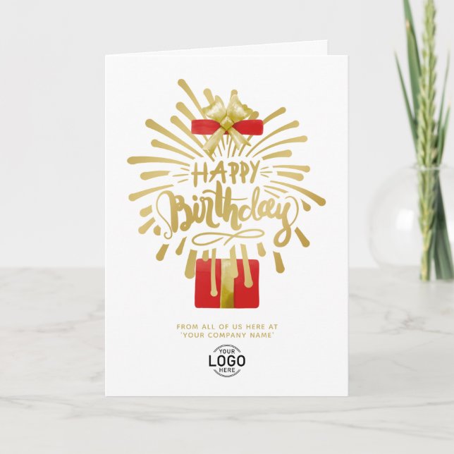Your Logo Red Gift Gold Fireworks Group Birthday Card (Front)