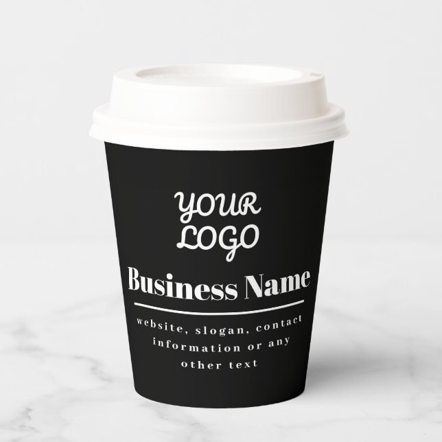 Your Logo Retro-Modern Black & White Paper Cups (Front)