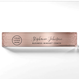 Your Logo Rose Gold Metallic Glitter Boss Lady Des Nameplate