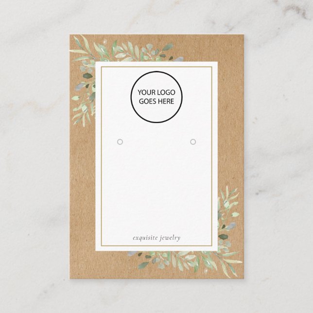 Your Logo Rustic Greenery Earring Display Card (Front)