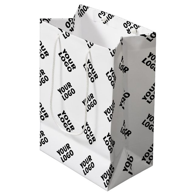 Your Logo | Simple Alternating Repeating Pattern Medium Gift Bag (Front Angled)