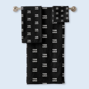 Your Logo Simple Repeating Logo   Black Bath Towel Set