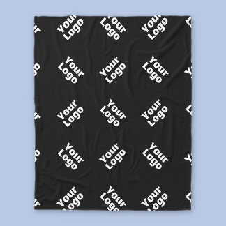 Your Logo Simple Repeating Logo | Black Fleece Blanket