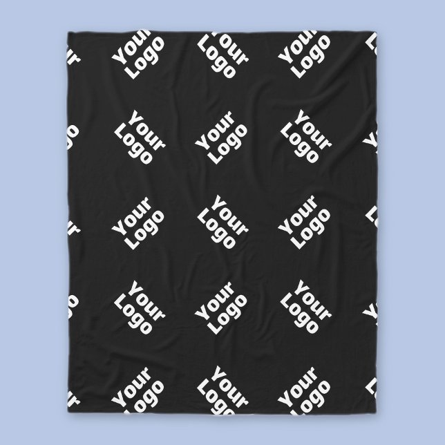 Your Logo Simple Repeating Logo | Black Fleece Blanket (Creator Uploaded)