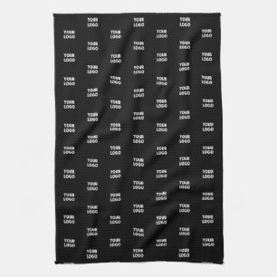 Your Logo Simple Repeating Logo   Black Kitchen Towel