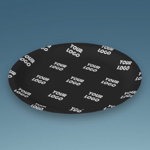 Your Logo Simple Repeating Logo   Black Paper Plate