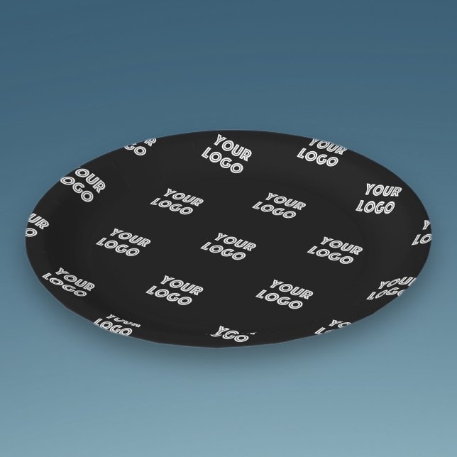 Your Logo Simple Repeating Logo | Black Paper Plate (Creator Uploaded)
