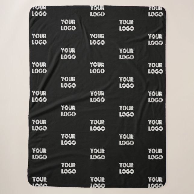 Your Logo Simple Repeating Logo | Black Sherpa Blanket (Front)