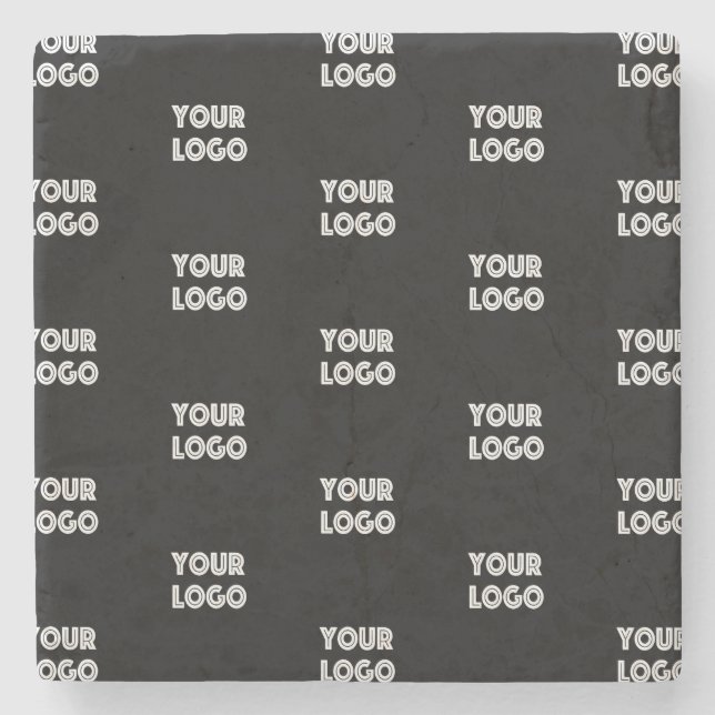 Your Logo Simple Repeating Logo | Black Stone Coaster (Front)