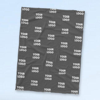 Your Logo Simple Repeating Logo | Grey Fleece Blanket
