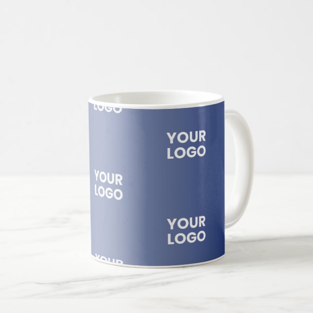 Your Logo Simple Repeating Logo Navy Blue Gradient Coffee Mug (Front Right)