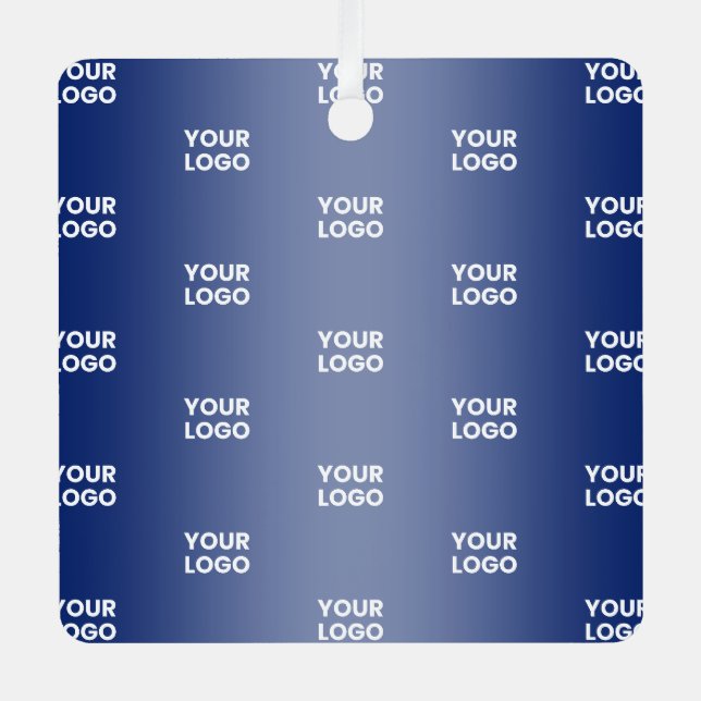 Your Logo Simple Repeating Logo Navy Blue Gradient Metal Ornament (Front)