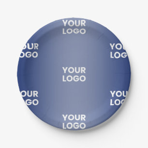 Your Logo Simple Repeating Logo Navy Blue Gradient Paper Plate