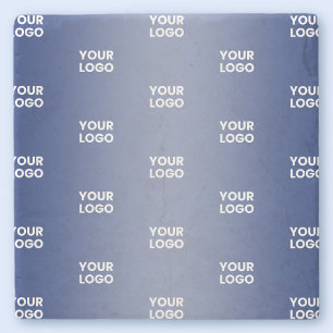 Your Logo Simple Repeating Logo Navy Blue Gradient Stone Coaster