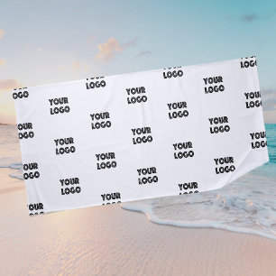Your Logo Simple Repeating Logo White Beach Towel