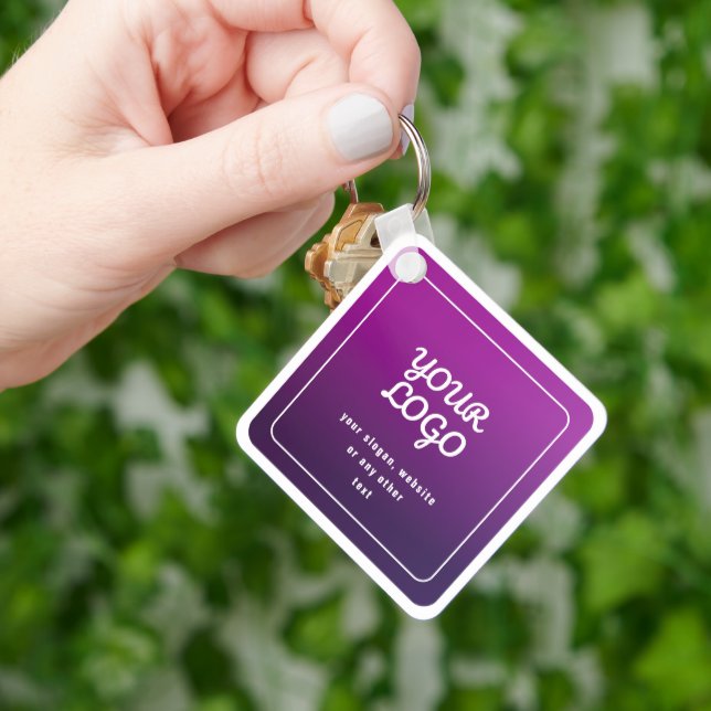 Your Logo & Stylish Light to Dark Purple Ombre Keychain (Hand)