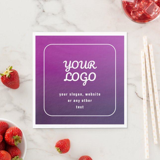 Your Logo & Stylish Light to Dark Purple Ombre Napkin (Insitu)