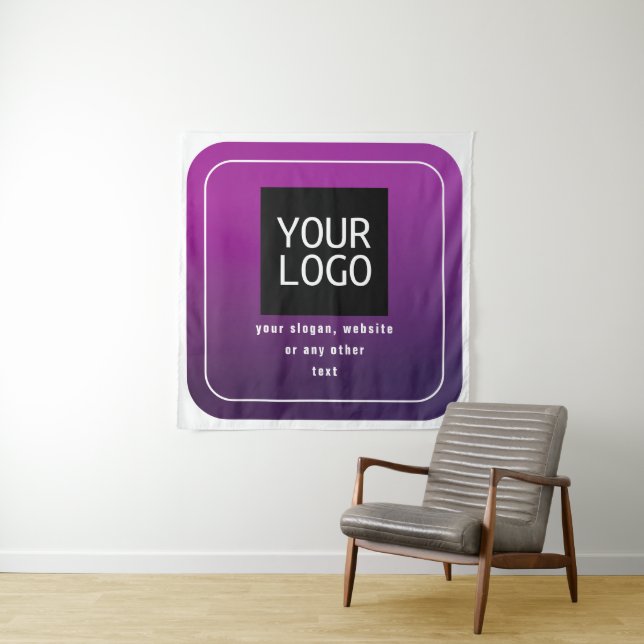 Your Logo & Stylish Light to Dark Purple Ombre Tapestry (In Situ)