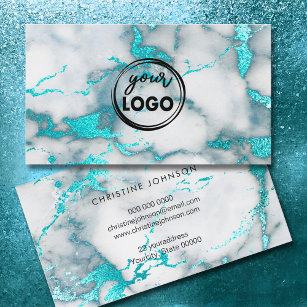 your logo teal marble background business card