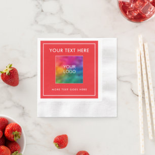 Your Logo Text Christmas Red White Coined Cocktail Napkin