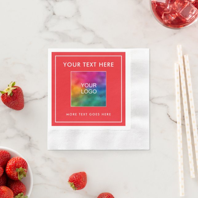 Your Logo Text Christmas Red White Coined Cocktail Napkin (Insitu)