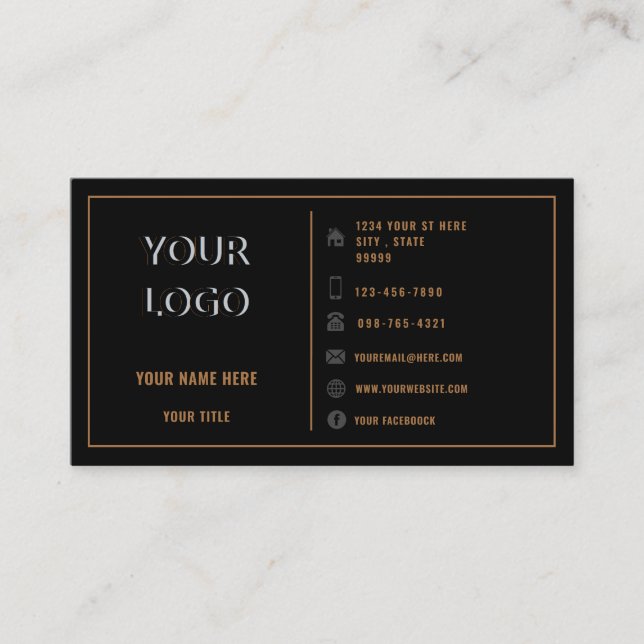 Your Logo Text Gold and Black Business Card (Front)