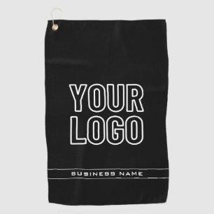 Your Logo & Text Modern Black & White Golf Towel