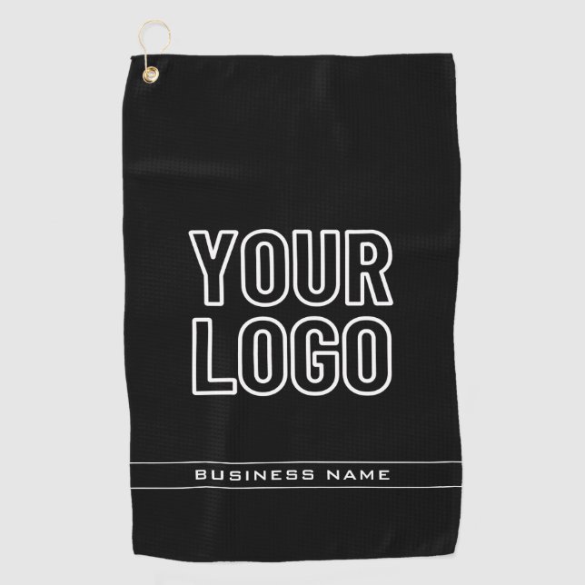 Your Logo & Text Modern Black & White Golf Towel (Front)