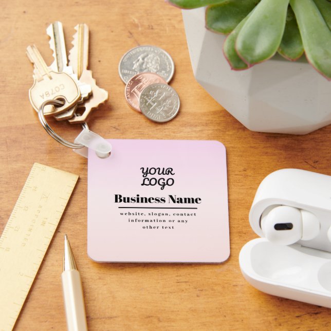 Your Logo & Text | Pink & Peach Ombre Keychain (Desk)