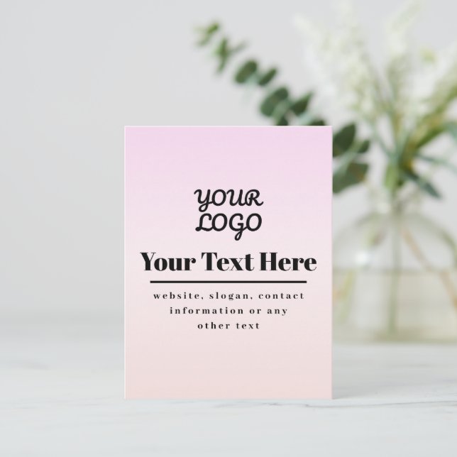 Your Logo & Text | Pink & Peach Ombre Postcard (Standing Front)