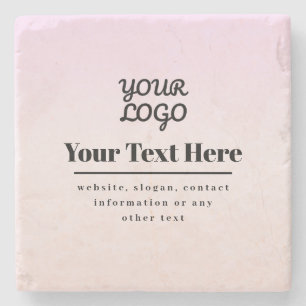 Your Logo & Text Pink & Peach Ombre Stone Coaster