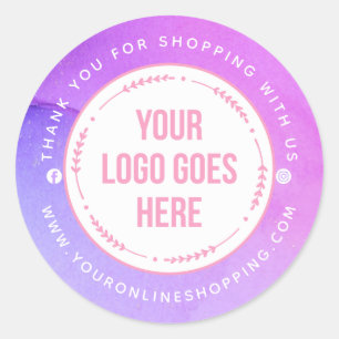 Your Logo Thank You Pink Purple Classic Round Sticker