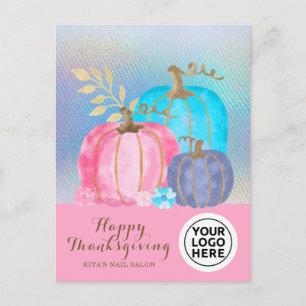 Your Logo Thanksgiving Pink Pumpkin Holiday Postcard
