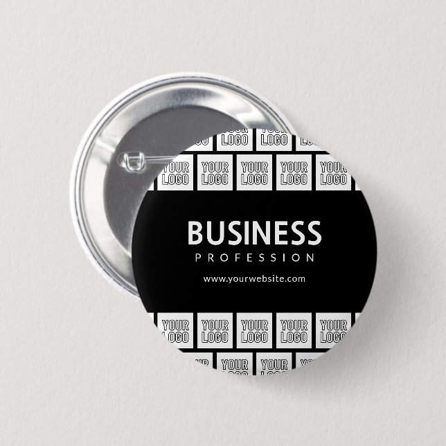 Your Logo Tiled Pattern & Editable Business Name  2 Inch Round Button (Front & Back)